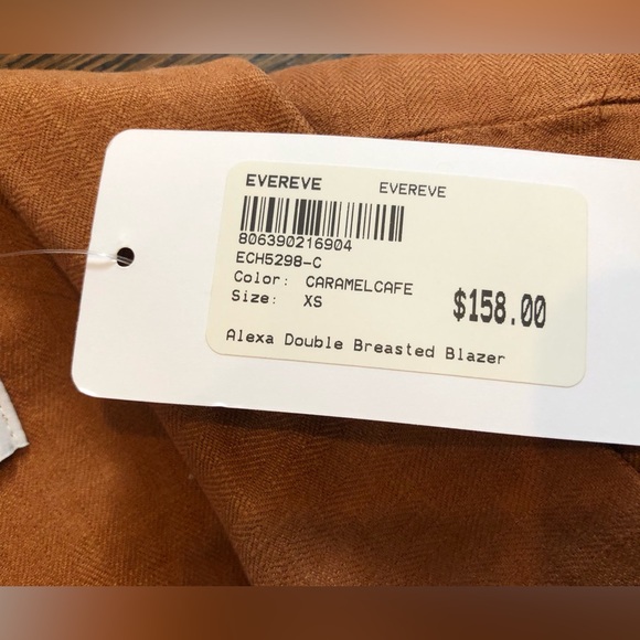 Evereve: Alexa Double Breasted Blazer. XS. Carmel Cafe. Brand new with tags! - Picture 7 of 7